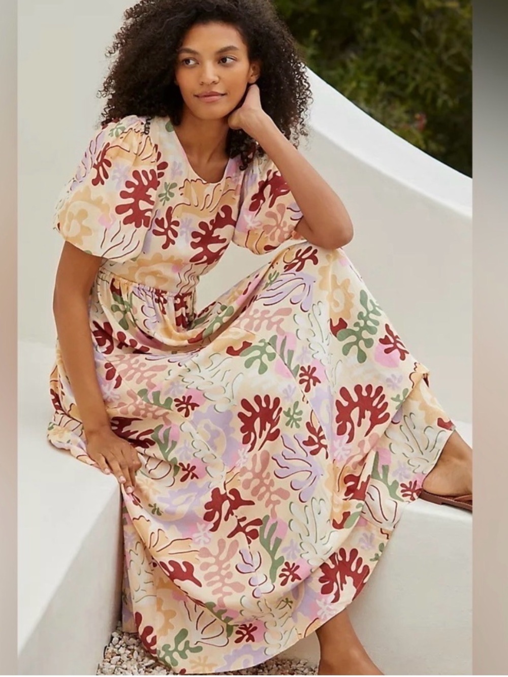 Beach Riot Cream Maxi Dress with Pink, Red & Green Floral Print